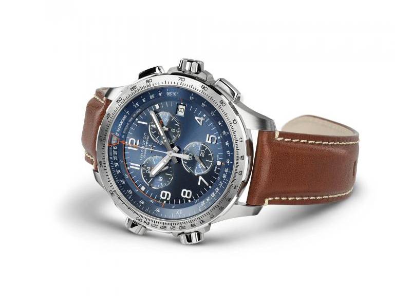 CHRONOGRAPH QUARTZ MEN'S WATCH STEEL/LEATHER GMT X-WIND KHAKI AVIATION HAMILTON H77922541